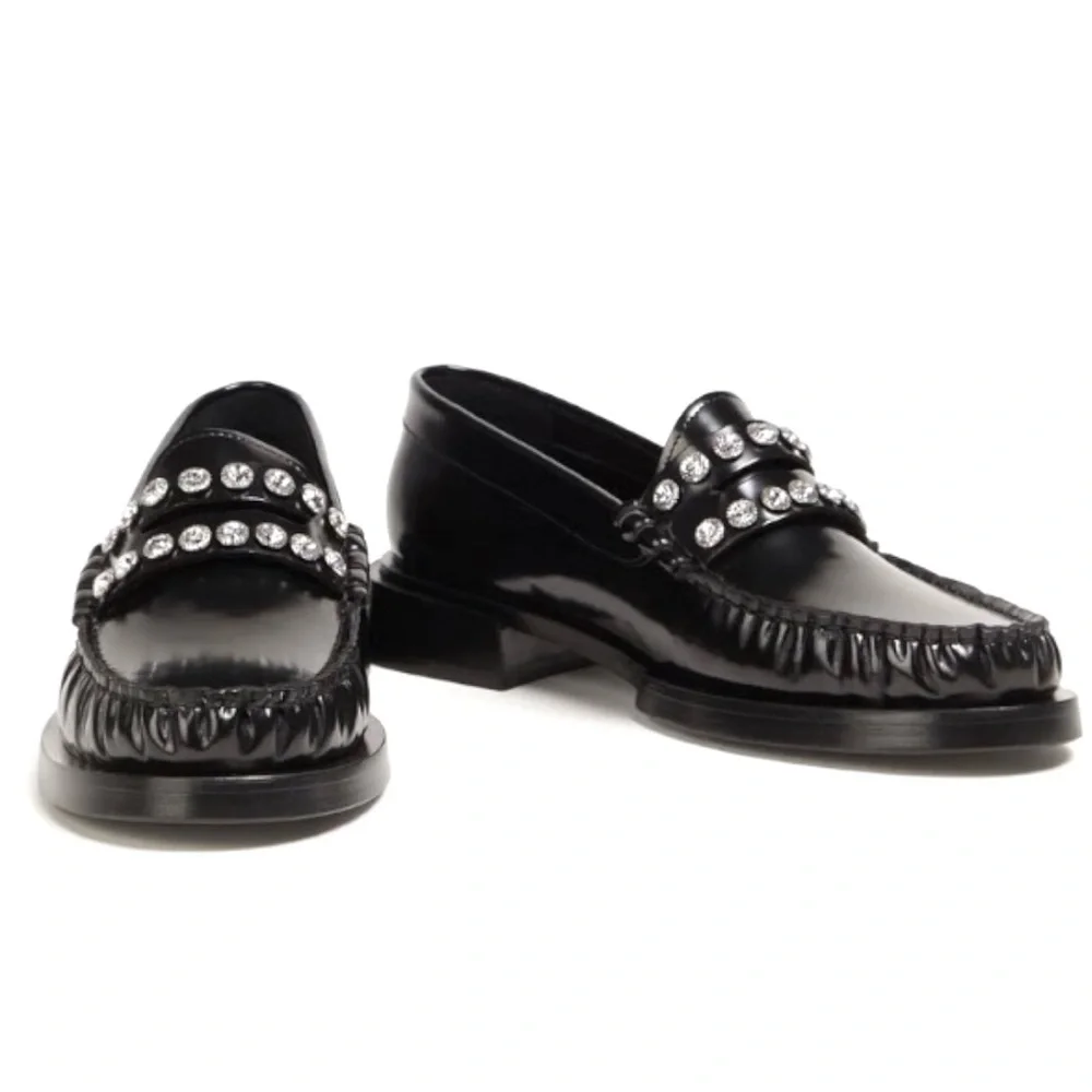 SANDRO Crystal-Embellished Patent-Leather Women’s Black Slip On Loafers Size 5
